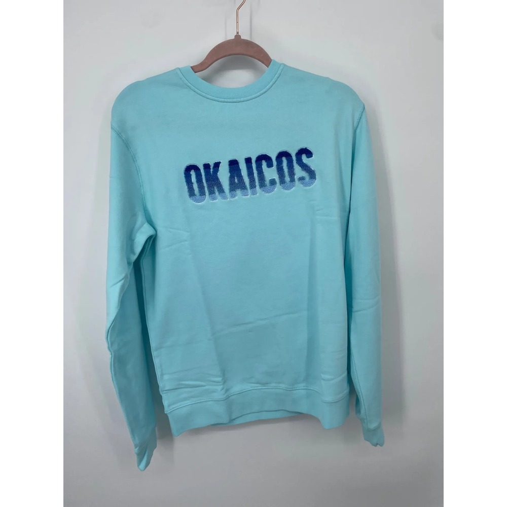 Okaicos‎ Mens Sweatshirt Pullover Crewneck Size S Light Blue Embroidered